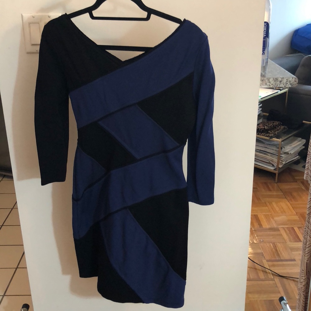 Black and blue bodycon BCBG dress